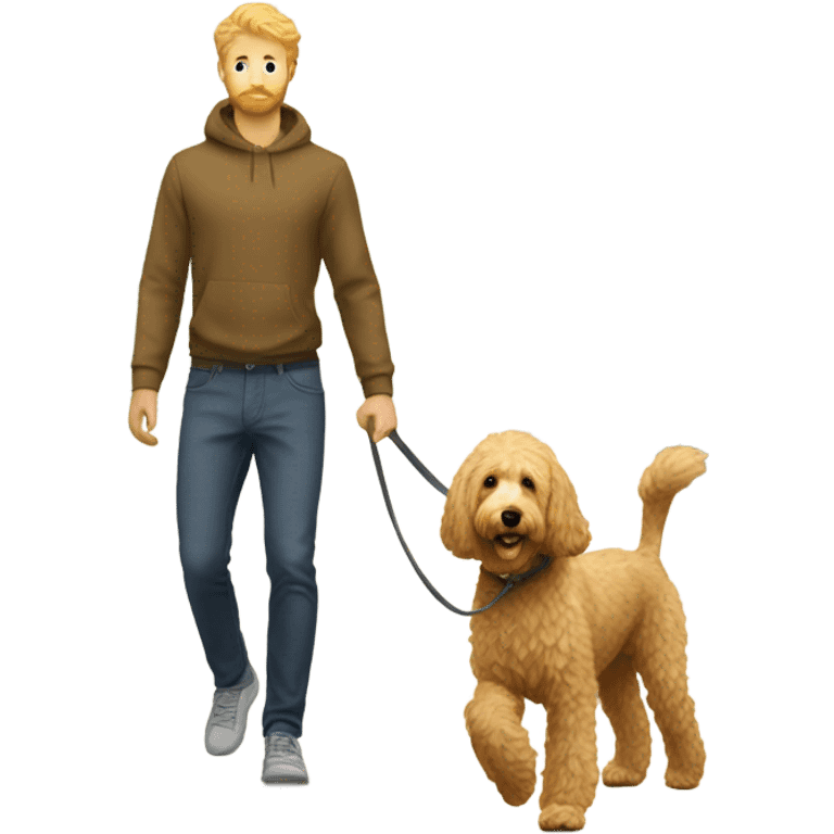 Golden doodle with blonde guy walking emoji