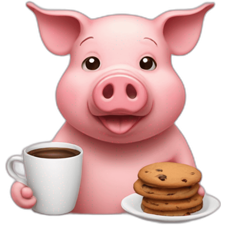 pig drinks coffee and eats cookies  emoji