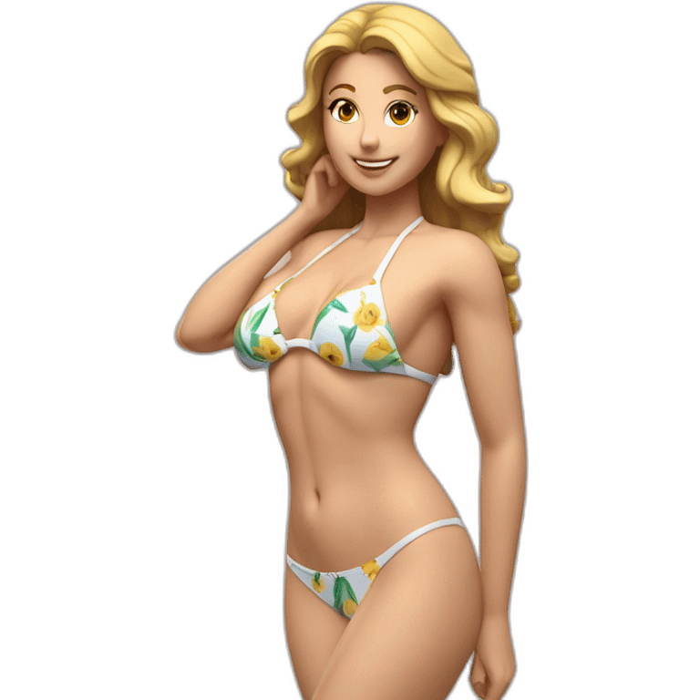 Sexy pose soft-fit Caucasian woman bikini (beach body) bed emoji