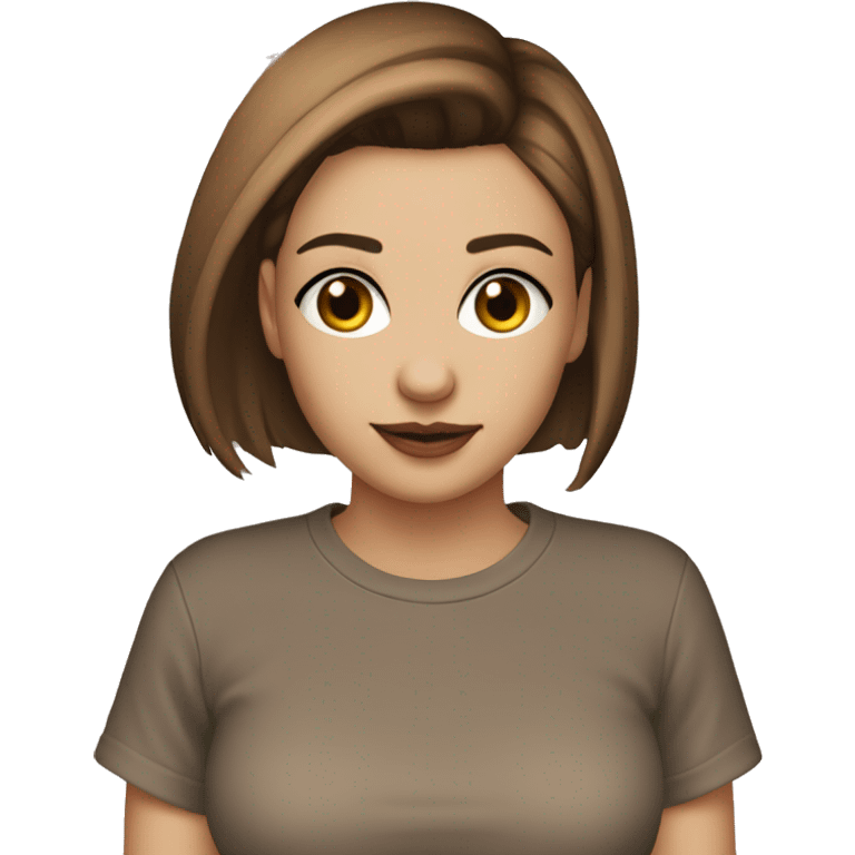 girl with Emma Mayers haircut but in brown and round gases and aesthetic t shirt emoji