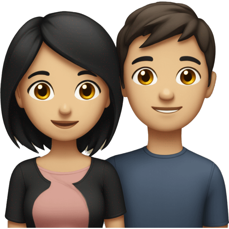 Brunette girl with black medium hair hugging a brunette boy with short black hair  emoji