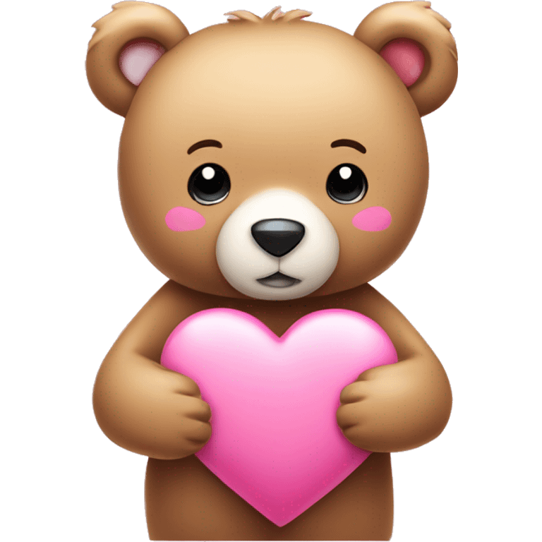 Bear holding cute pink heart with bow emoji