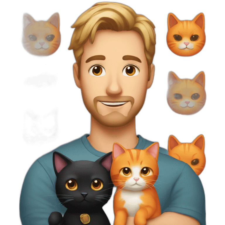 polish man holding one orange cat and one black cat emoji