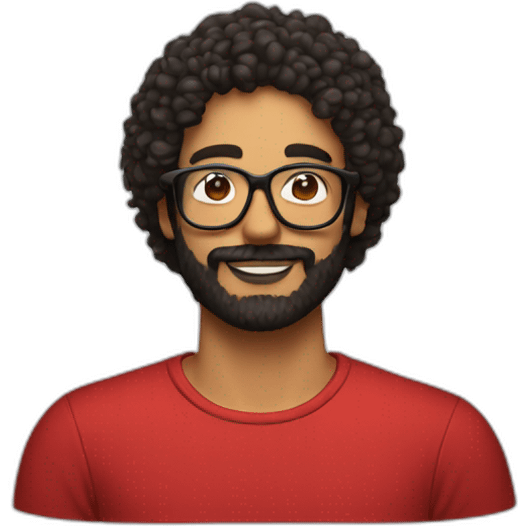 man with beard and curly dark hair below the shoulders, wearing red square glasses emoji