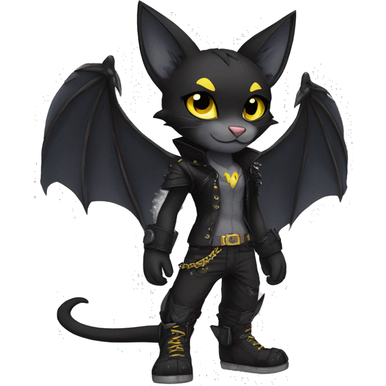 Black Anthro Cool Punk Bat-Cat-Fakemon-fursona Full Body emoji