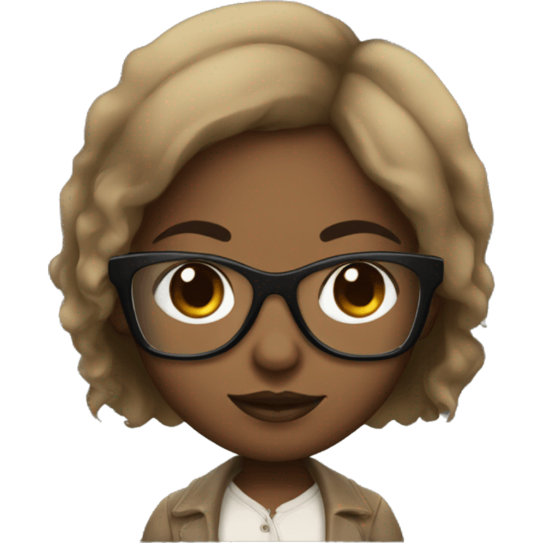 Black chibi woman brown skin with glasses emoji