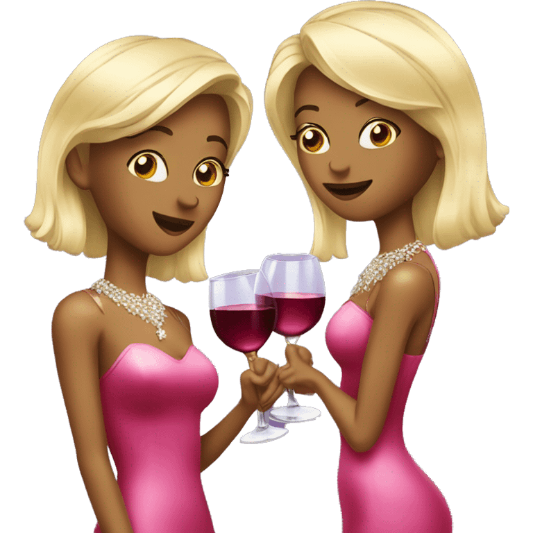 two bling girls drinking wine emoji