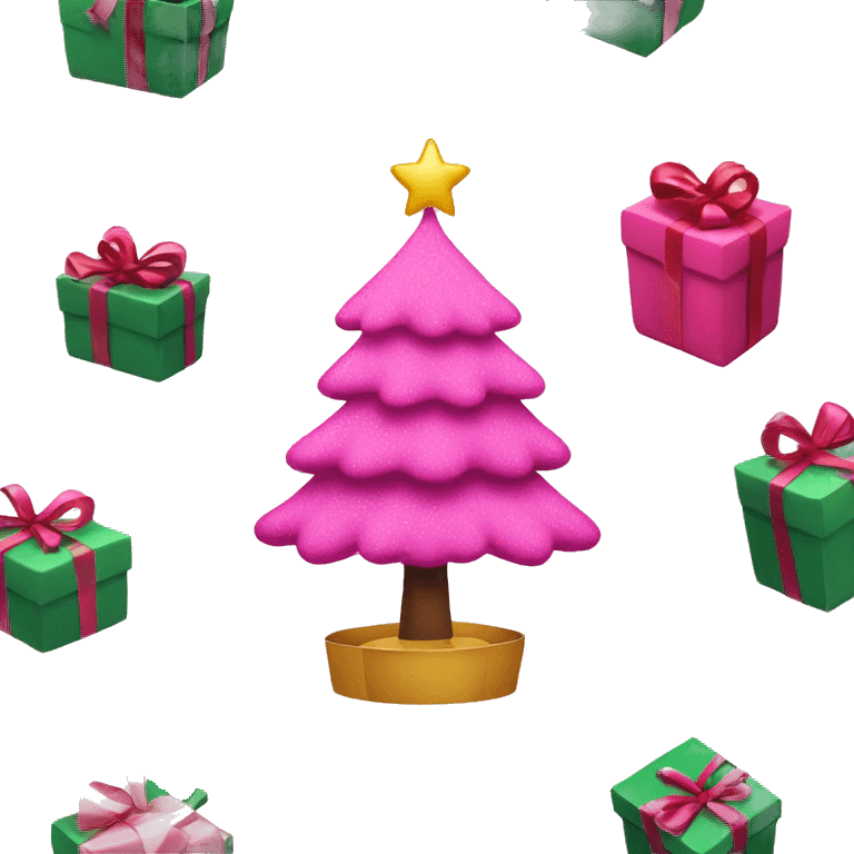 Christmas tree with presents and pink snow emoji