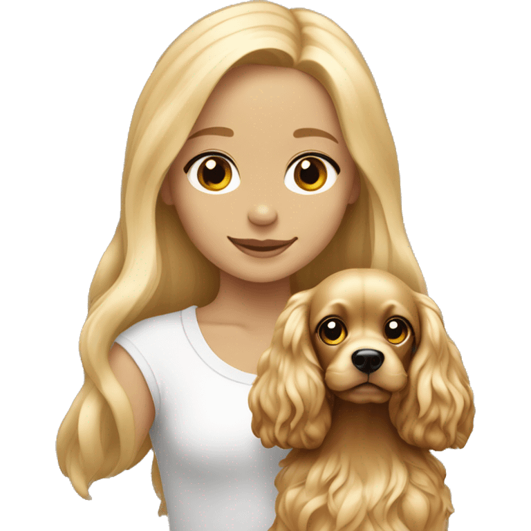 Blonde Girl with long hair holding light colored cocker spaniel  emoji