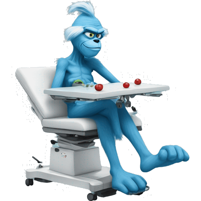 blue grinch laying on operating table emoji