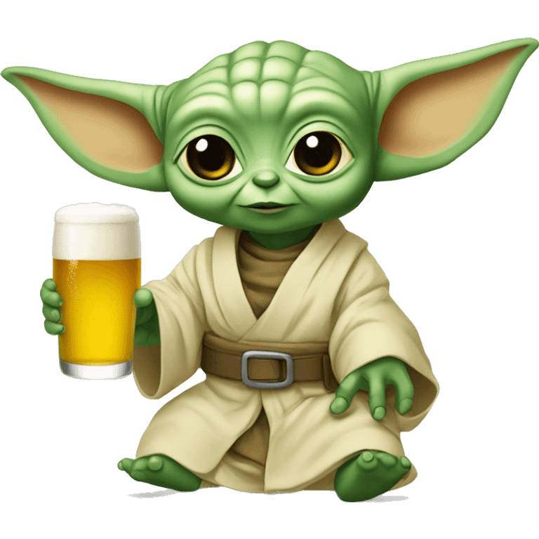 Bébé yoda avec une bière  emoji