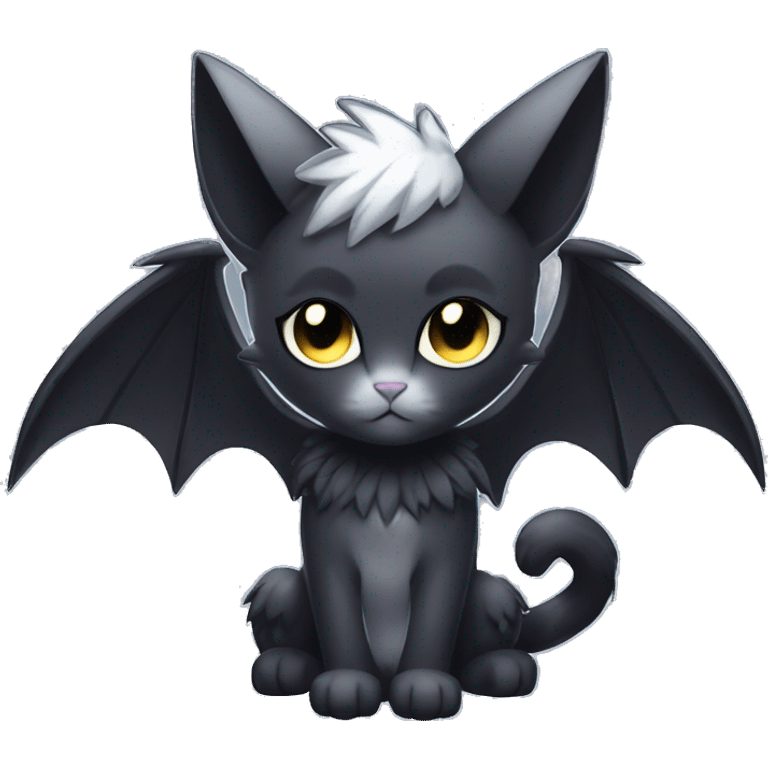 Shiny Cool Punk Black beautiful fantasy Kawaii Ethereal Sona Fakemon-cat-animal with edgy bat-wings-ears Full Body emoji