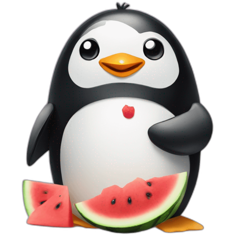 Penguin with watermelon emoji