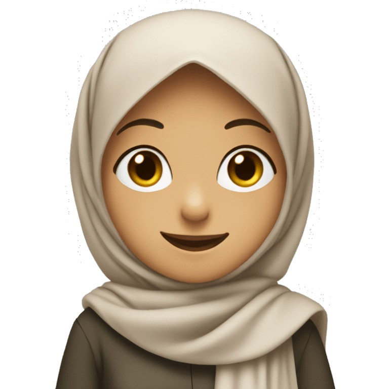 a gir with hijab smiling and holding the peace signe emoji