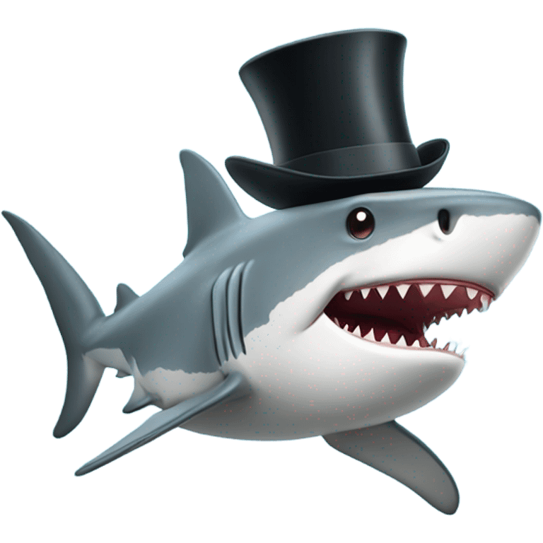 Shark with a top hat in the sea emoji