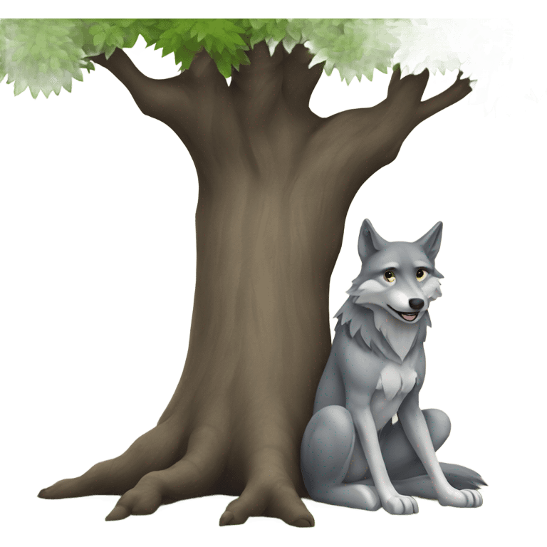 Wolf sitting next to tree  emoji