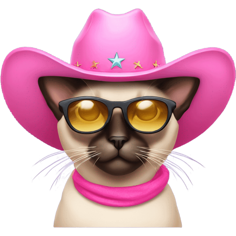 Siamese cat with star sunglasses and pink cowboy hat emoji