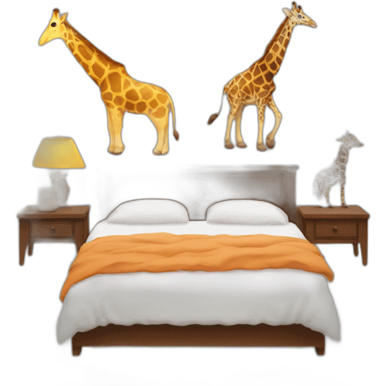 A bed with a lot animals on it, a elephant, a giraffe emoji