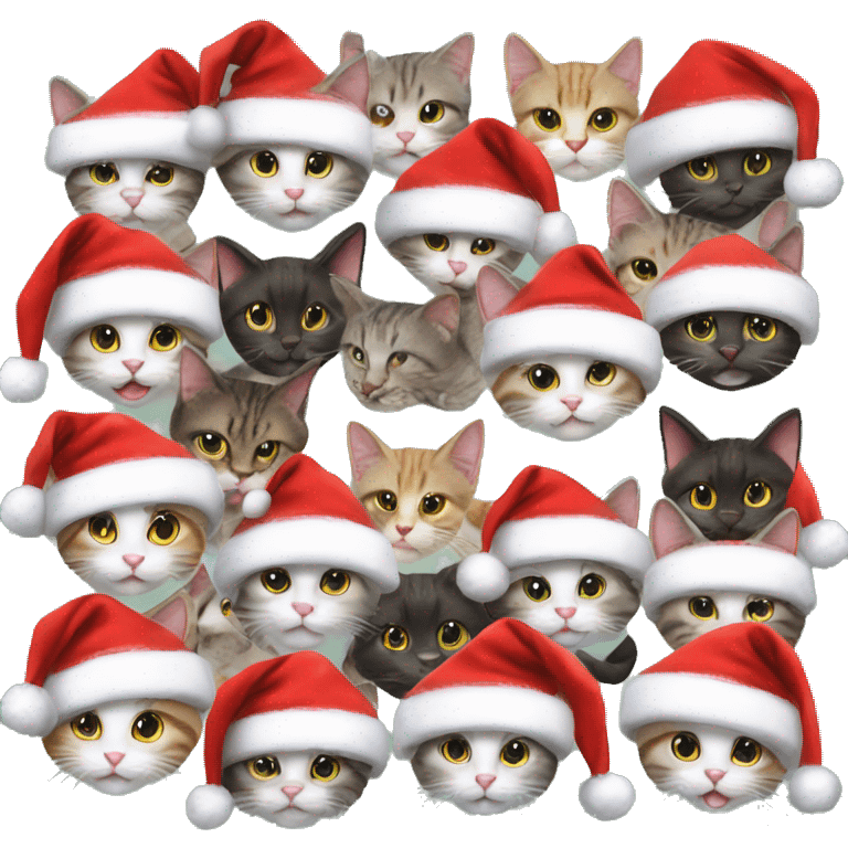 13 happy cats with santa hats emoji