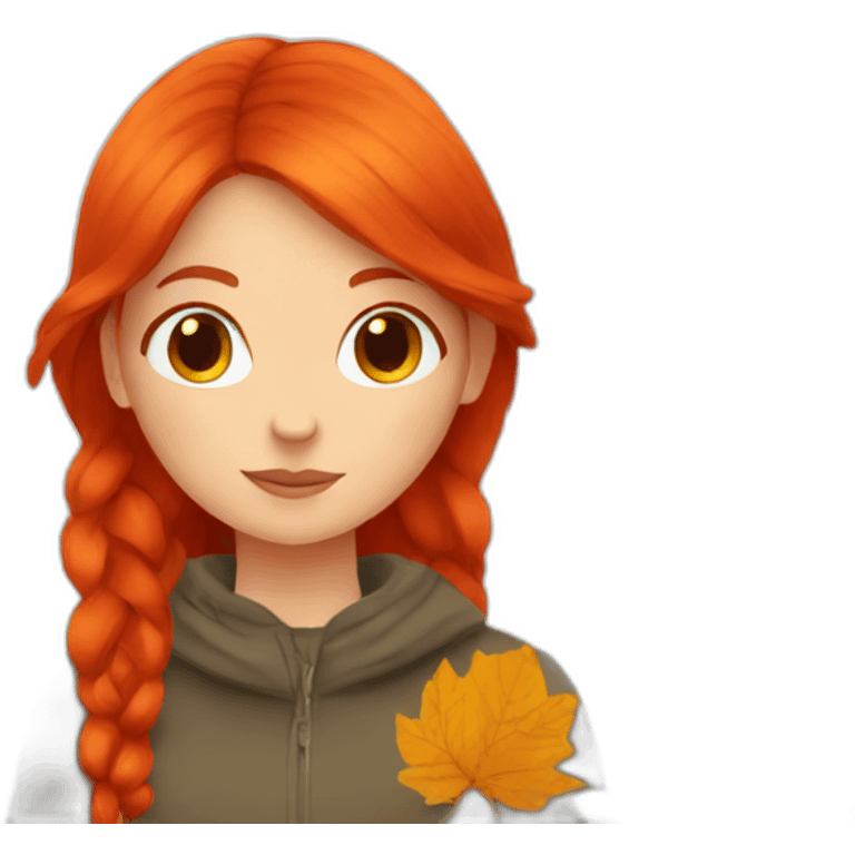 Red hair girl with fall leaves emoji