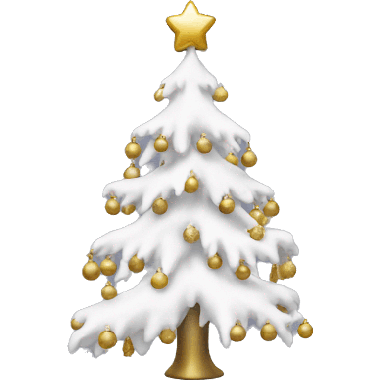 snow christmas tree with white and gold decorations emoji