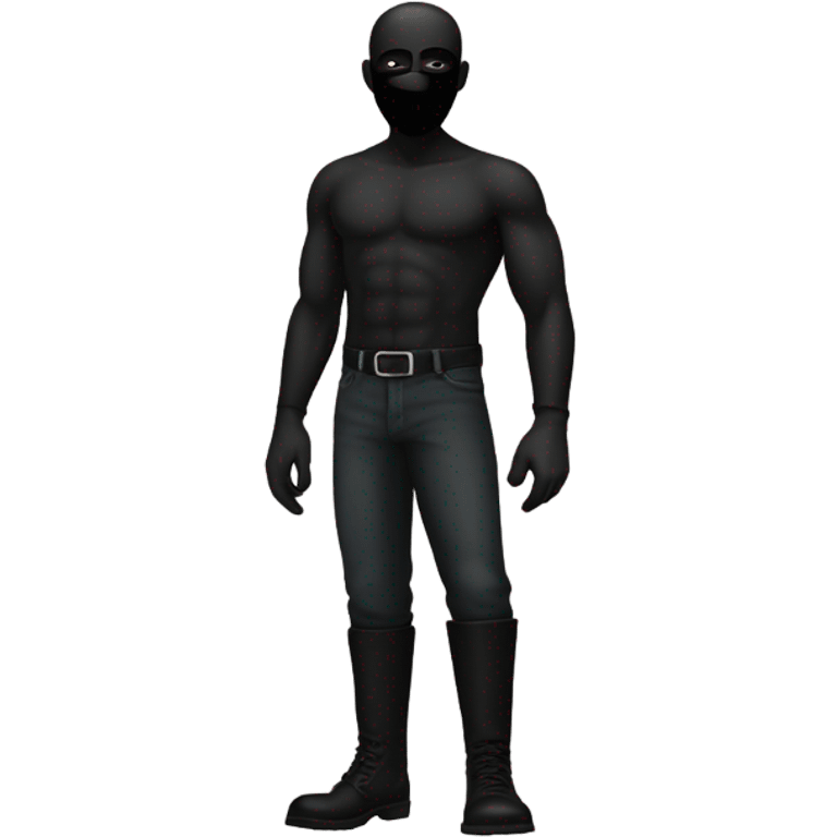 male, tall, black face mask, white skin, combat boots emoji