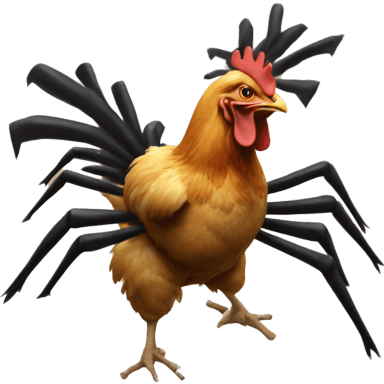 A chicken riding a spider while shooting  emoji