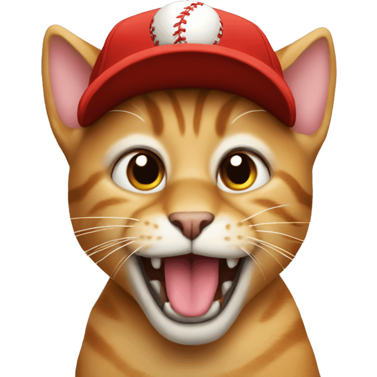 cat with buck teeth and a red baseball cap emoji