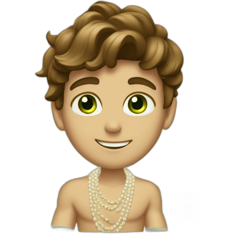 Posh-muscle-boy-brown-hair-green-eyes-pearl-necklace-in-golden-bathtub emoji