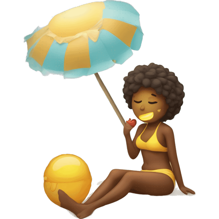 Emoji tomando el sol en una playa con una coquita emoji