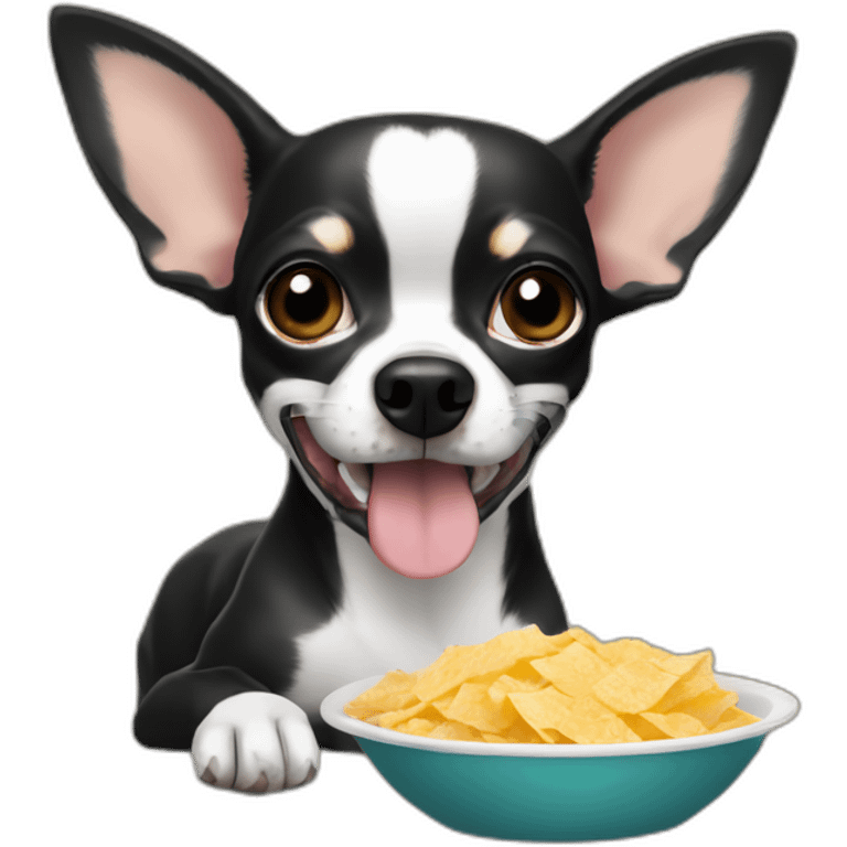 chihuahua negro comiendo hueso emoji