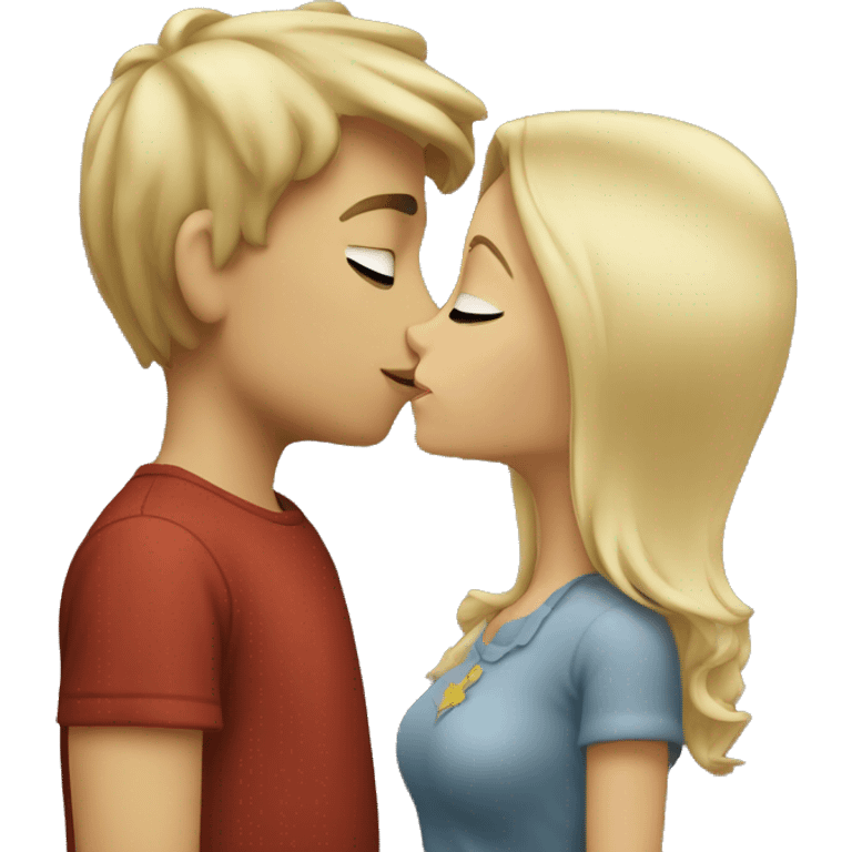 Blond boy kissing brunette girl emoji