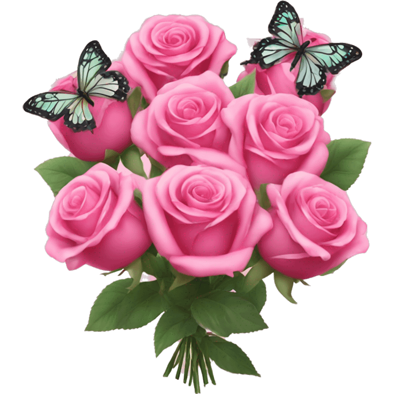 Pink Roses bouquet with butterflies emoji