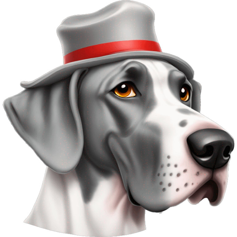 Merle grey Great Dane wearing a red fighter fighter hat  emoji