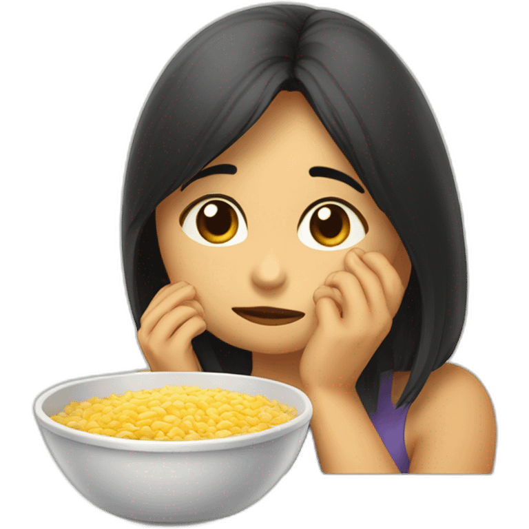 Chica morocha  Comiendo arroz blanco triste emoji