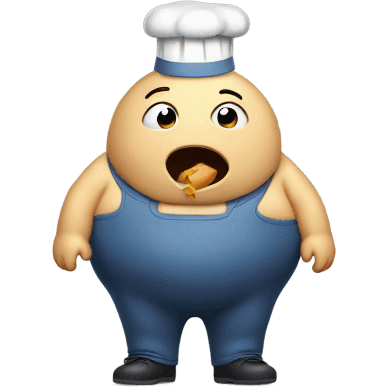 Overweight cartoon character with mouth and hands full of food emoji