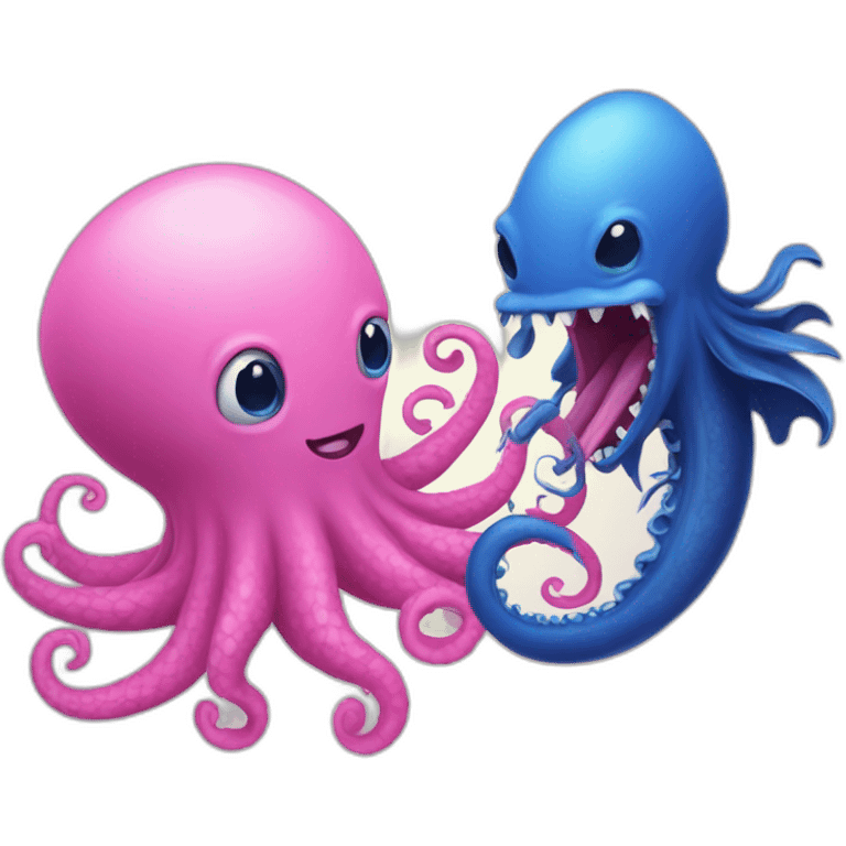 an adorable blue kraken fighting another pink kraken  adorable emoji