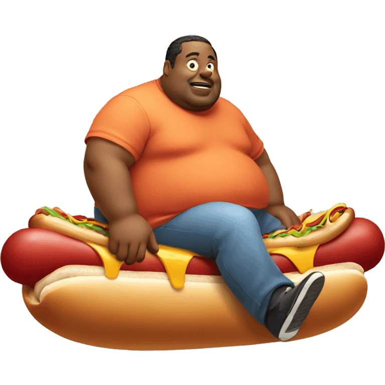 Fat man riding a hot dog emoji