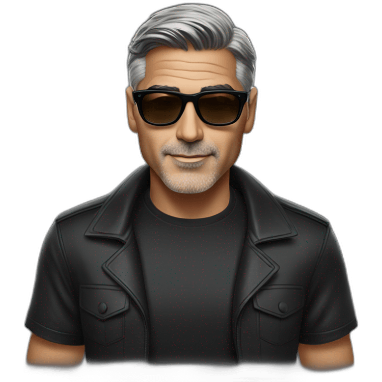 George Clooney wearing a black tshirt, with dark brown hair, a high fade, rayban wayfarer sunglasses emoji