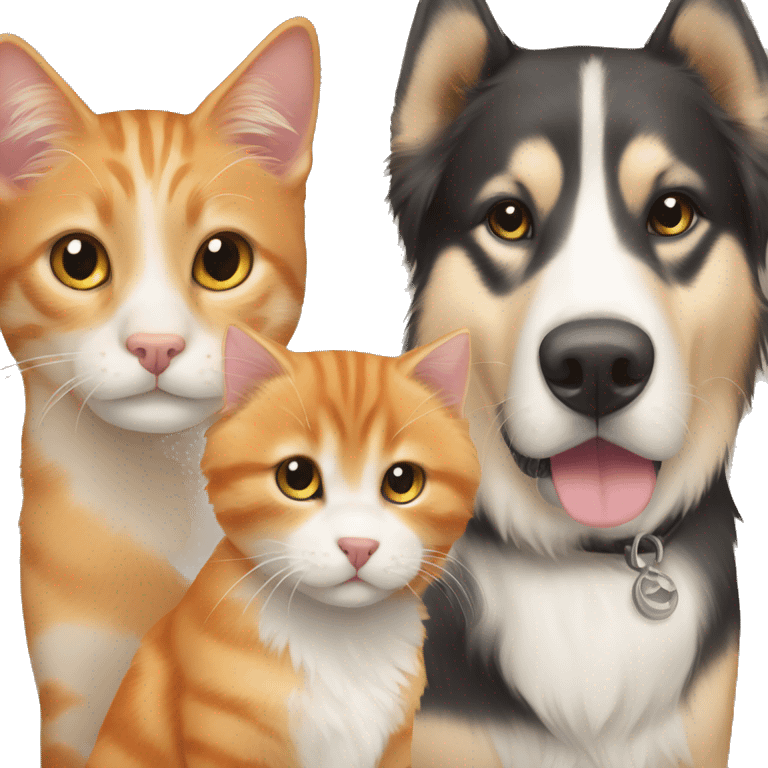 orange cat tabby cat golden retriever and 2 huskies emoji