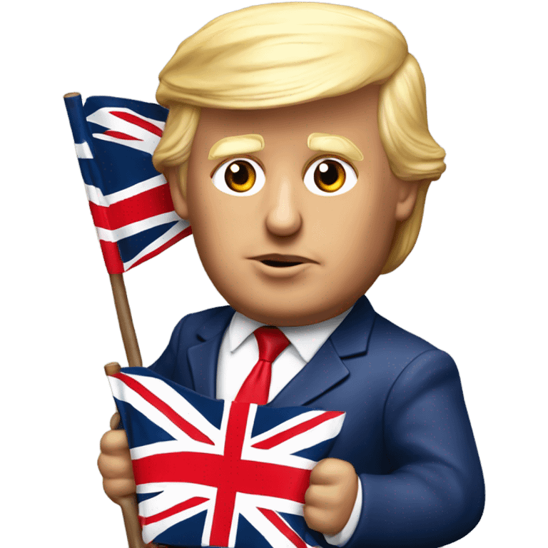 Hyper super realistic Donald Trump holding a british flag emoji