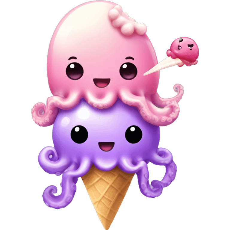 Kawaii pastel octopus and jelly fish having ice cream  emoji