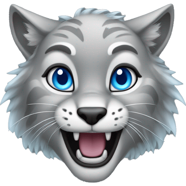 Grey lynx with blue eyes roars emoji