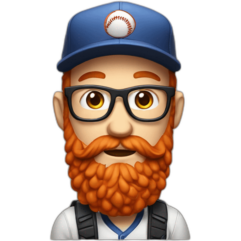 white hipster with large red beard and baseball hat with a video game on it emoji