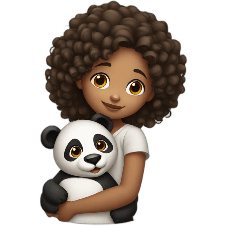 indian girl with curly hair hugging panda emoji