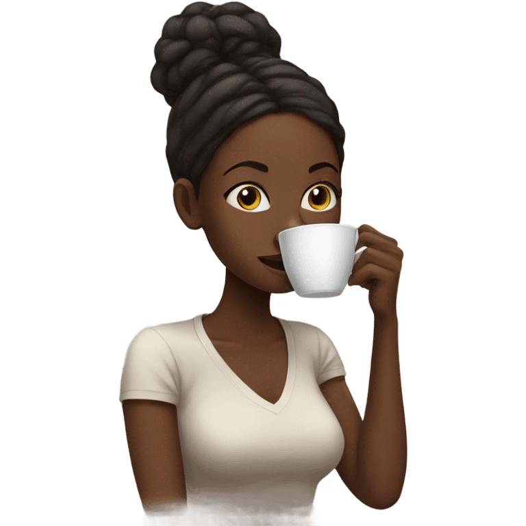 Black girl blowing a cup of coffee emoji