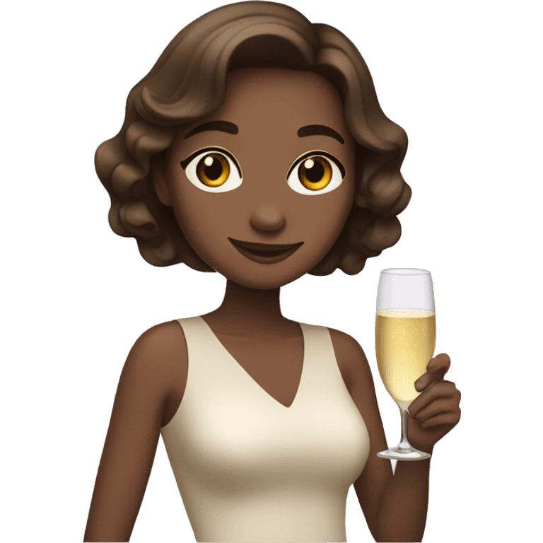 Girl with brown hair and brown eyes drink champagne  emoji