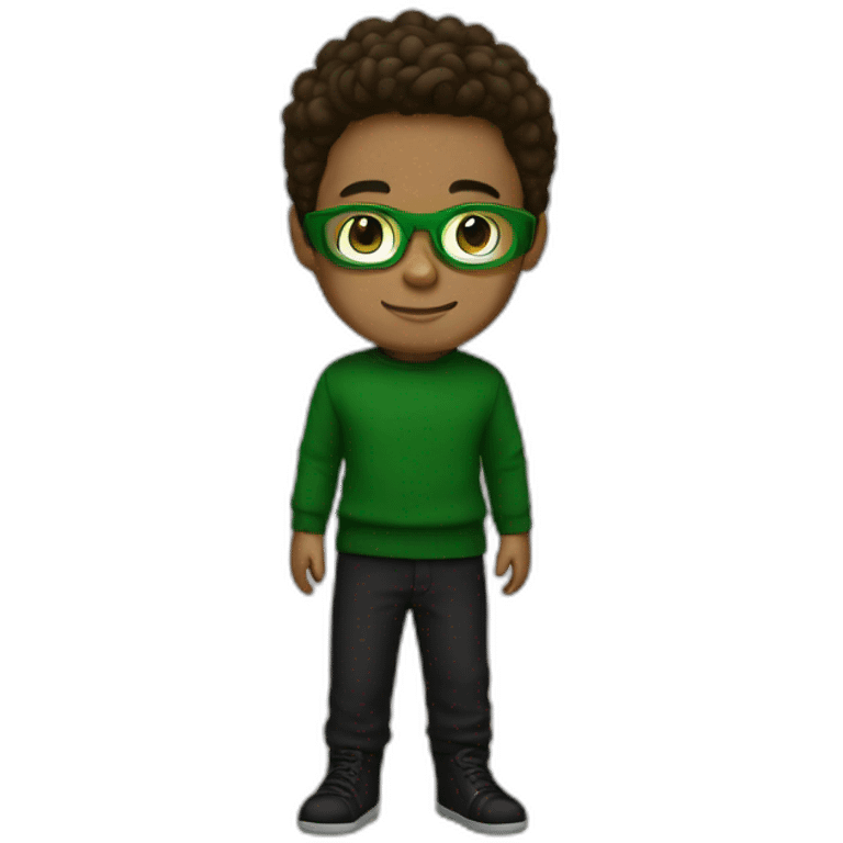 boy with green glasses black sweater brown hair and black shooses emoji