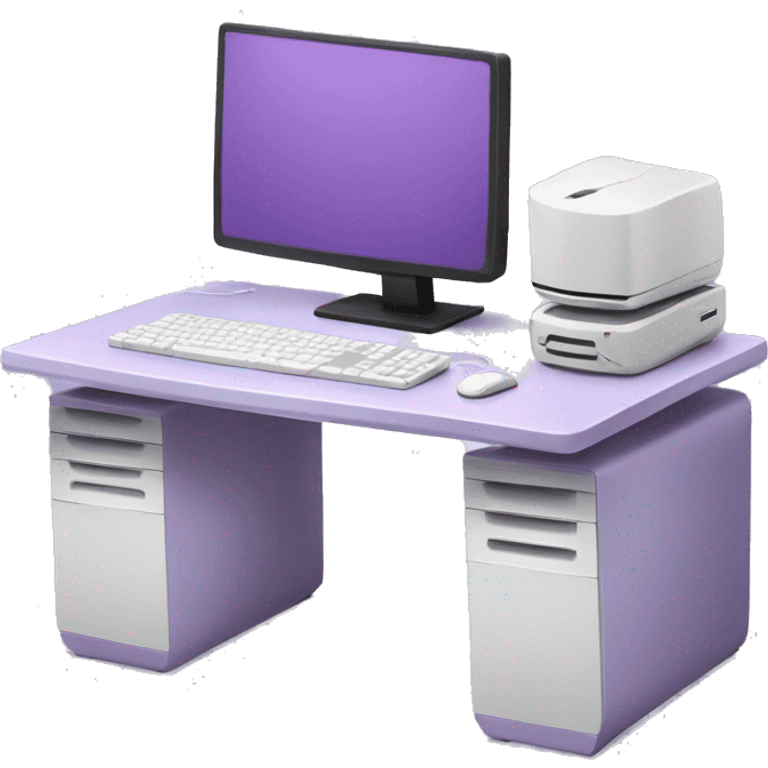 Light purple desk with white gaming pc  emoji