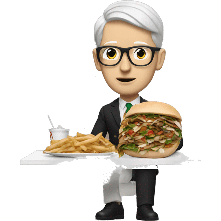 White Man with eyeglasses in gucci outfit eating doner emoji